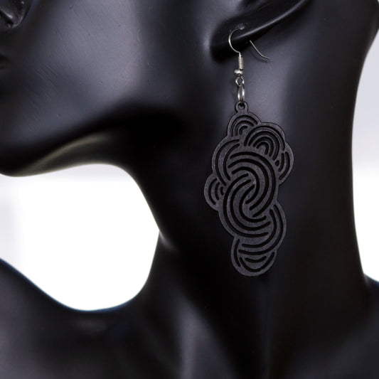 Black Swirly Cloud Wooden Earrings