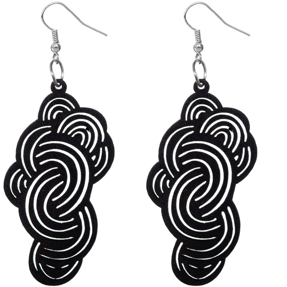 Black Swirly Cloud Wooden Earrings