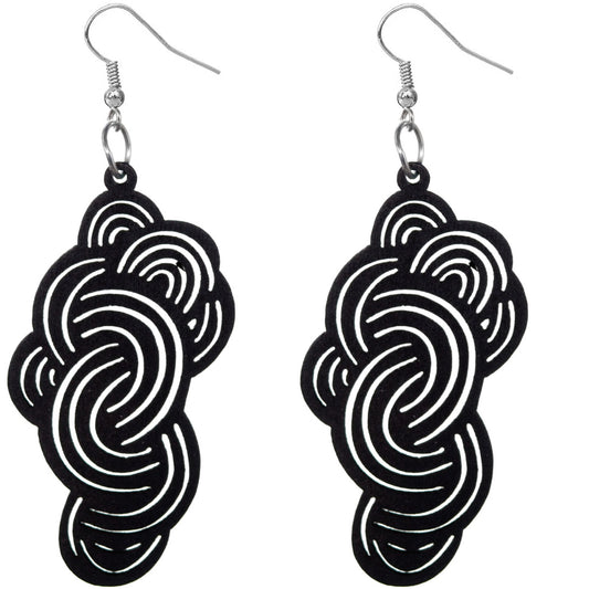 Black Swirly Cloud Wooden Earrings