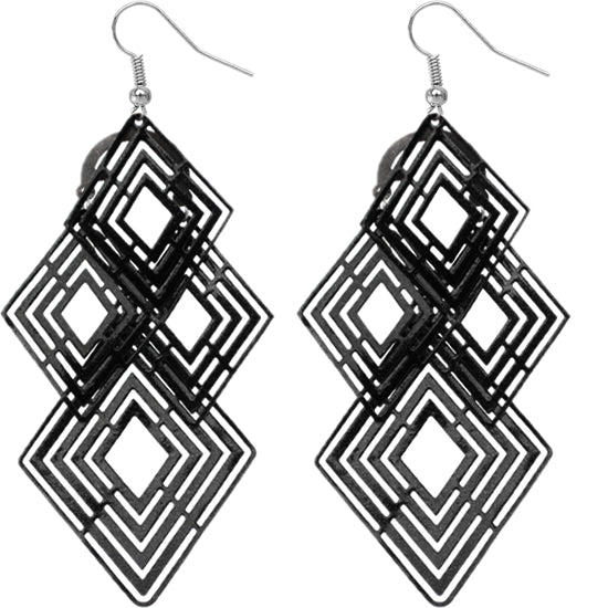 Black Diamond Shaped Dangle Earrings