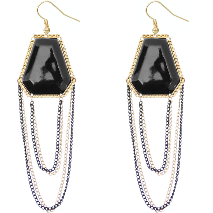 Black Double Chain Geometric Dangle Earrings