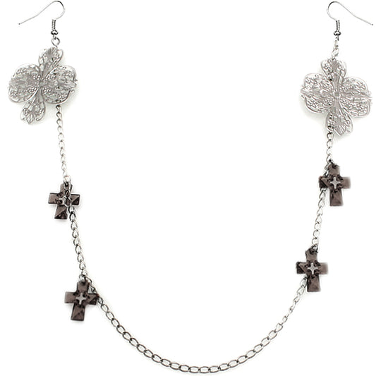 Black Double Cross Chain Necklace Earrings