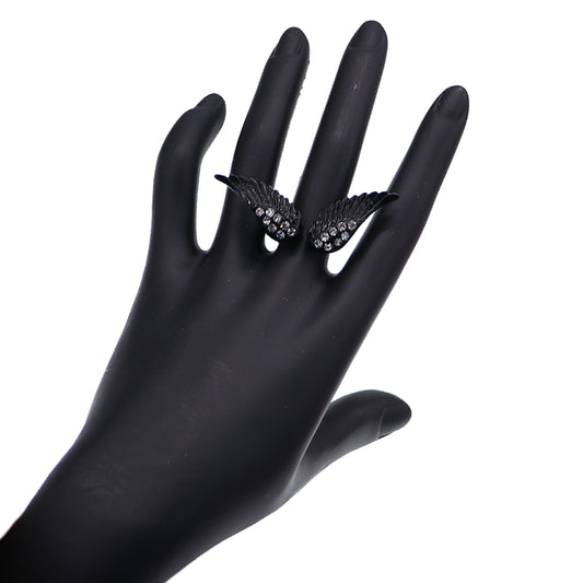 Black Double Angel Wing Cuff Ring