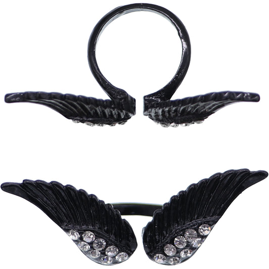Black Double Angel Wing Cuff Ring