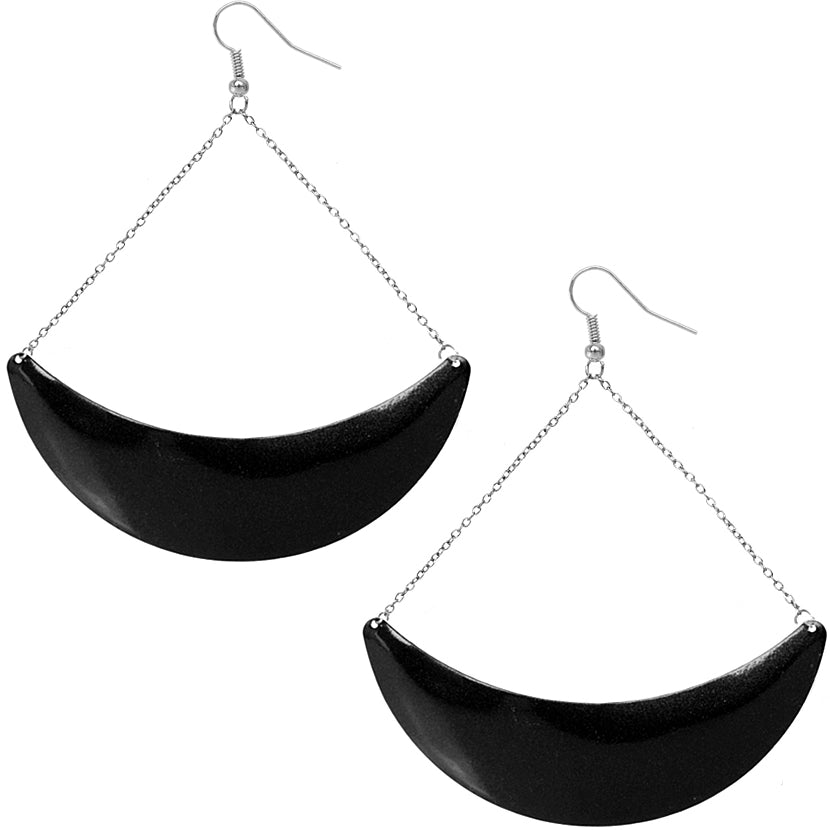 Black Drop Chain Metal Crescent Earrings