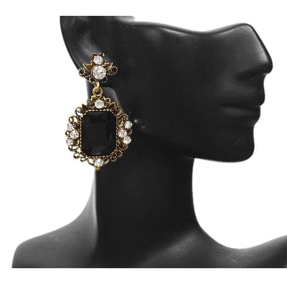 Black Elegant Post Gemstone Earrings