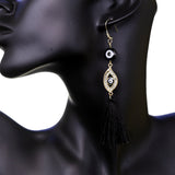Black Evil Eye Beaded Tassel Drop Earrings