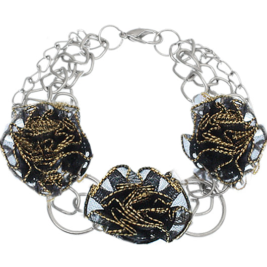 Black Tulle Flower Chain Bracelet