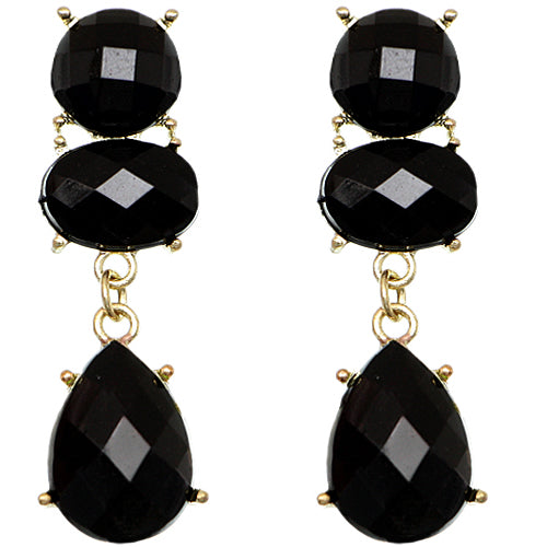 Black Elegant Faceted Teardrop Post Earrings