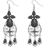 Black Faceted Floral Filigree Teardrop Earrings