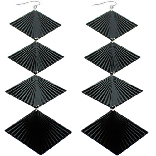 Black Long Wavy Metal Dangle Earrings