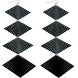 Black Long Wavy Metal Dangle Earrings