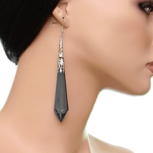 Black Faux Crystal Pointy Earrings