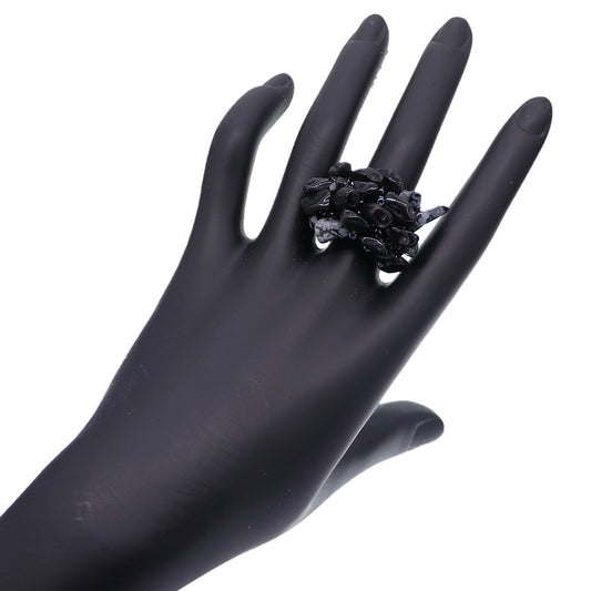 Black Faux Crystal Seed Bead Elastic Ring