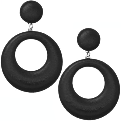 Black Soft Open Hoop Post Earrings