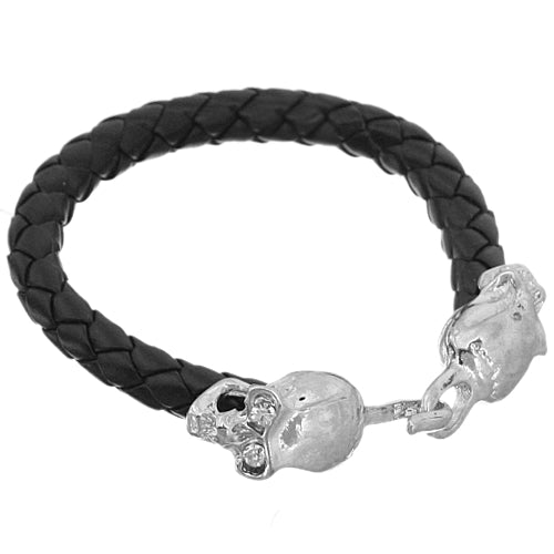Black Faux Leather Skull Latch Bracelet