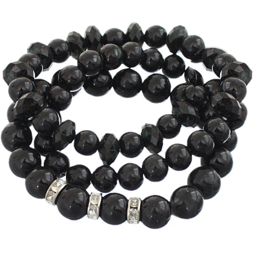 Black Faux Pearl Stretch Bracelet Earrings Set