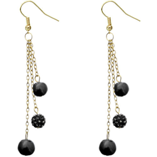 Black Faux Pearl Fireball Drop Chain Earrings