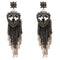 Black Faux Pearl Gemstone Long Chain Earrings