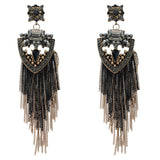 Black Faux Pearl Gemstone Long Chain Earrings