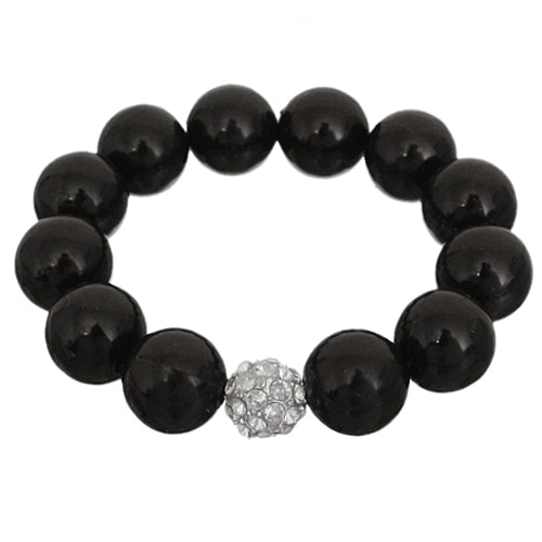 Black Faux Pearl Shamballa Stretch Bracelet