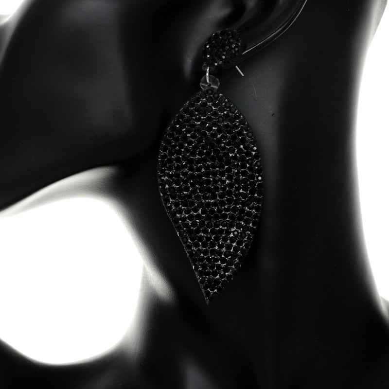 Black Leaf Shape Pave Stone Felt Earrings