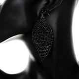 Black Leaf Shape Pave Stone Felt Earrings