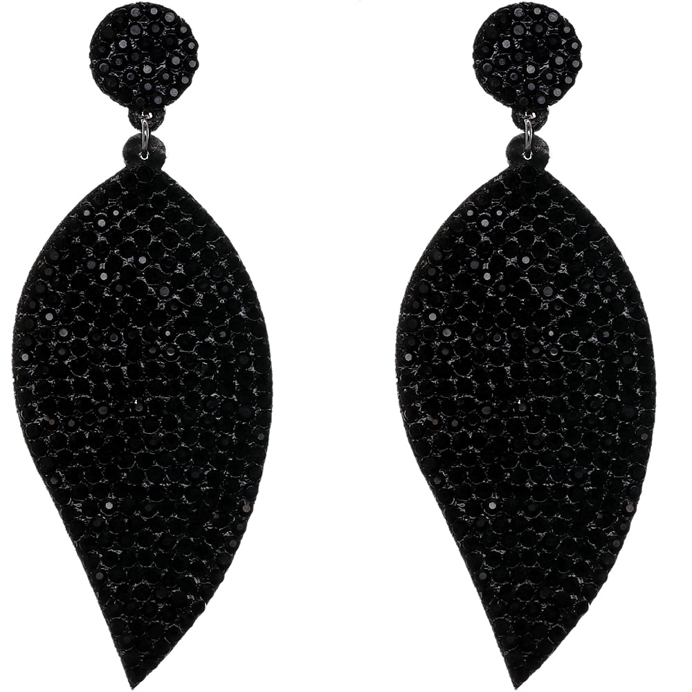 Black Leaf Shape Pave Stone Felt Earrings