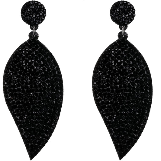 Black Leaf Shape Pave Stone Felt Earrings