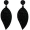 Black Leaf Shape Pave Stone Felt Earrings