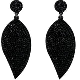 Black Leaf Shape Pave Stone Felt Earrings