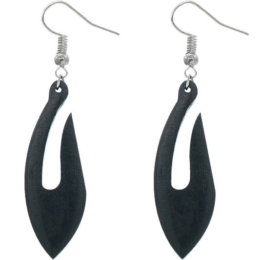 Black Tribal Fishhook Design Wooden Earrings