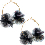 Black Floral Tulle Mini Hoop Earrings