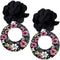 Black Floral Fabric Drop Hoop Earrings
