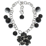 Black Glass Ball Flower Charm Chain Bracelet