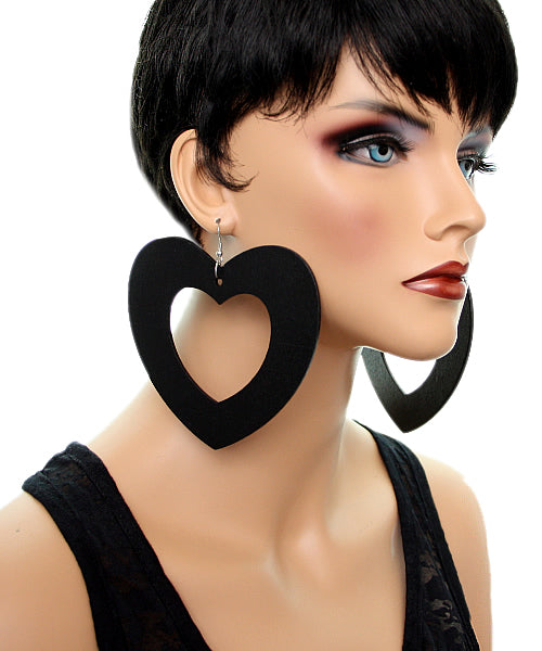 Black Gigantic Big Heart Earrings
