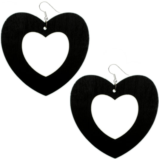 Black Gigantic Big Heart Earrings