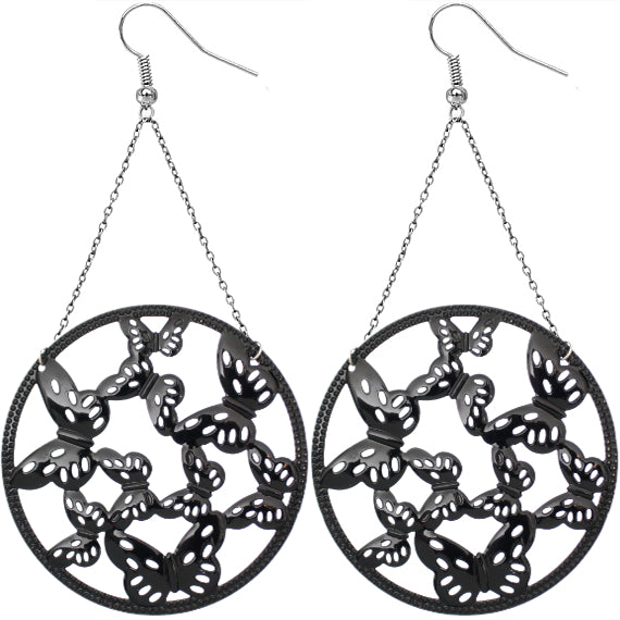 Black Gigantic Butterfly Chain Earrings
