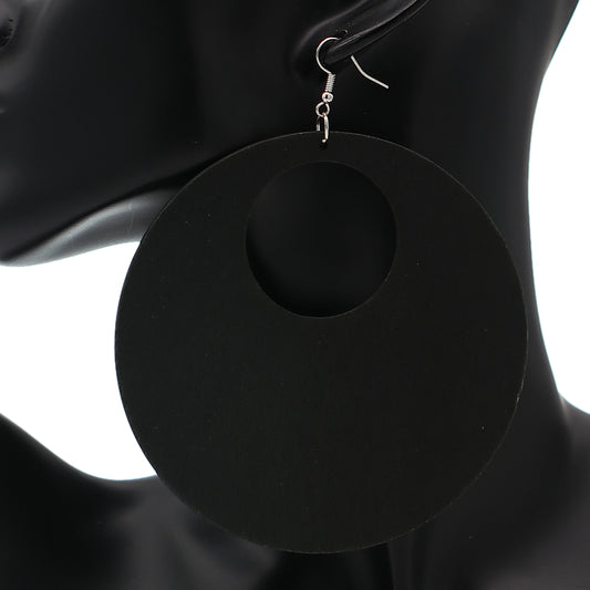 Black Round Big Gigantic Wooden Earrings