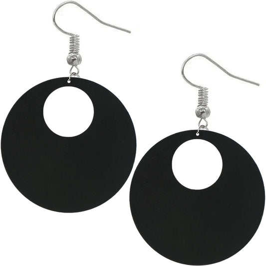 Black Round Big Gigantic Wooden Earrings