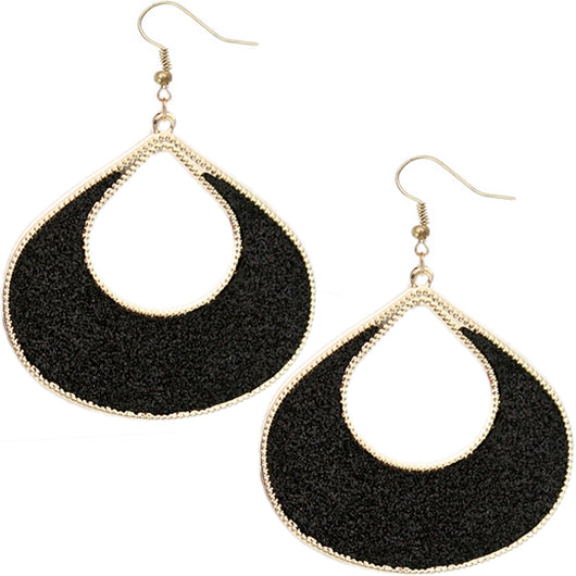 Black Glitter Puffy Teardrop Dangle Earrings