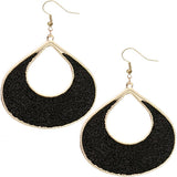 Black Glitter Puffy Teardrop Dangle Earrings
