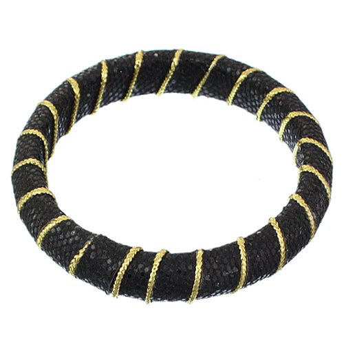 Black Glitter Fabric Wrapped Bangle Bracelet