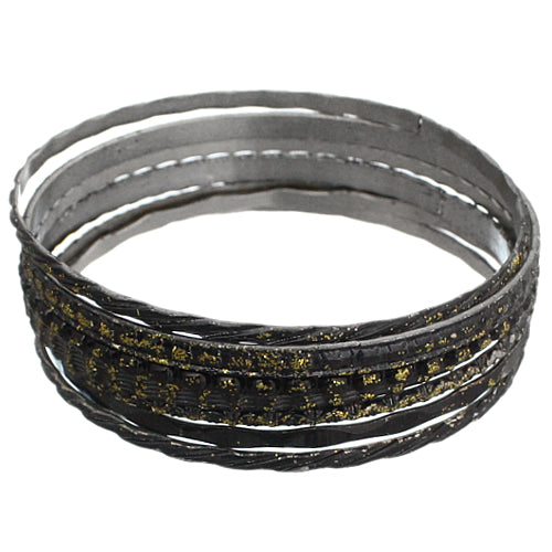 Black 7-Piece Glitter Stacked Bracelets