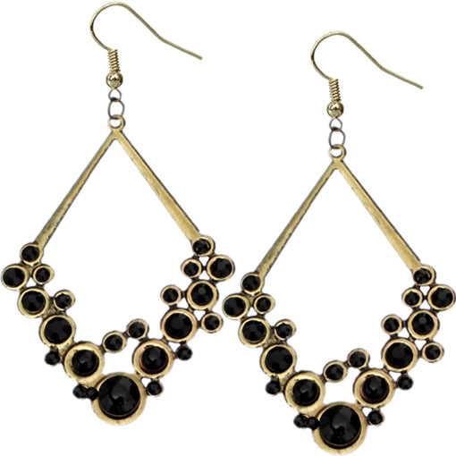 Black Gold Beaded Open Triangle Rhinestone Earrings