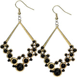 Black Gold Beaded Open Triangle Rhinestone Earrings