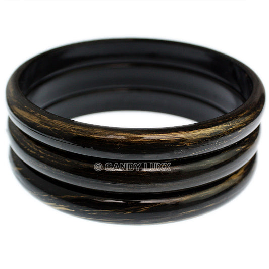 Black 3-Piece Gold Brush Stacked Bracelets