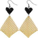 Black Gold Heart Mesh Dangle Earrings