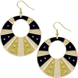Black Gold Round Studded Glitter Earrings