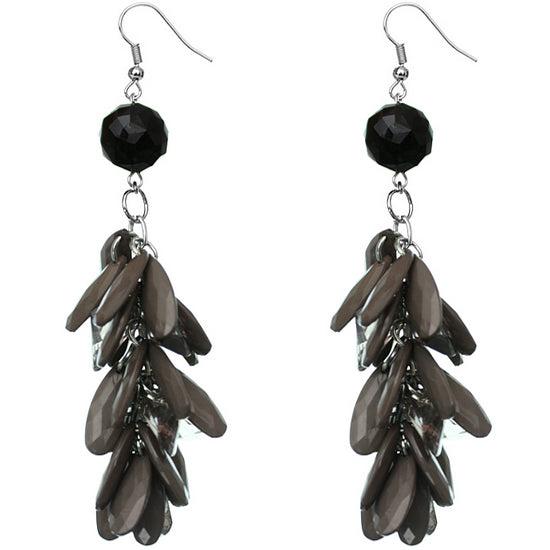 Black Gray Faceted Beaded Oval Dangle Earrings